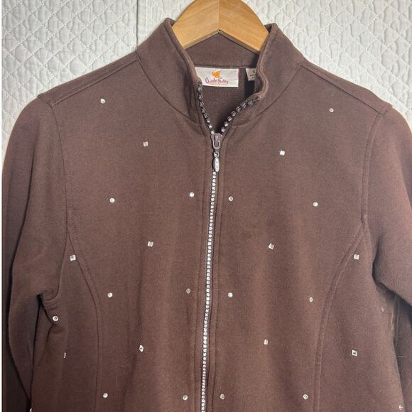 Quacker Factory Women S Studded Long Sleeve Full Zip Shiny Pockets Jacket - Picture 2 of 8